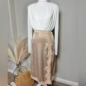 NWT Crescent - Silky Like Lace Trim Slip Skirt - Champagne